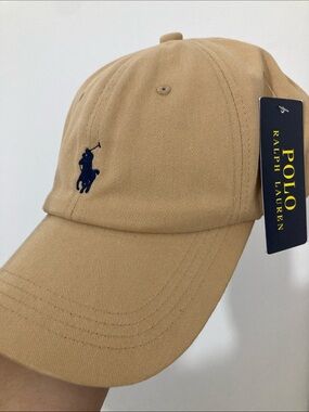 Polo by Ralph Lauren Tan Baseball Cap with Navy Pony